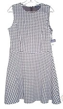 Chaps Black and White Herringbone Houndstooth A-Line Dress NWT$95 Size 14P