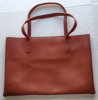 Vince Camuto Brown Black Stripe Pebbled Vegan Leather Tote Bag