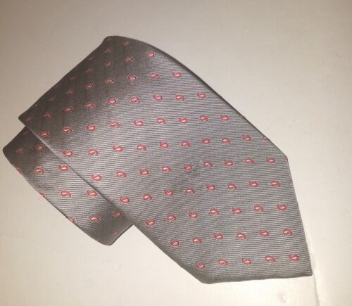 Corbata de seda Turnbull & Asser gris bordada roja/blanca tejida cachemira de 3,5" de ancho - Imagen 1 de 3