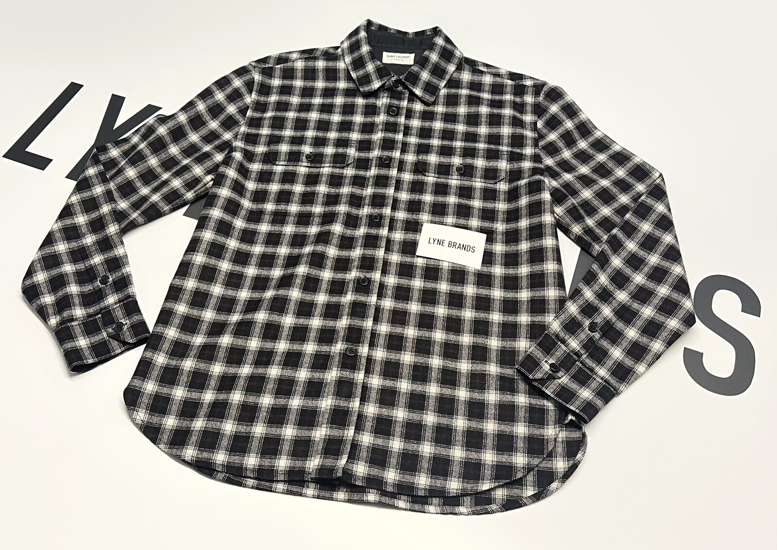 Camicia Saint Laurent a quadri in tessuto bianco e nero taglia EU 39 15 5’’ PREZZO AL PUBBLICO £650