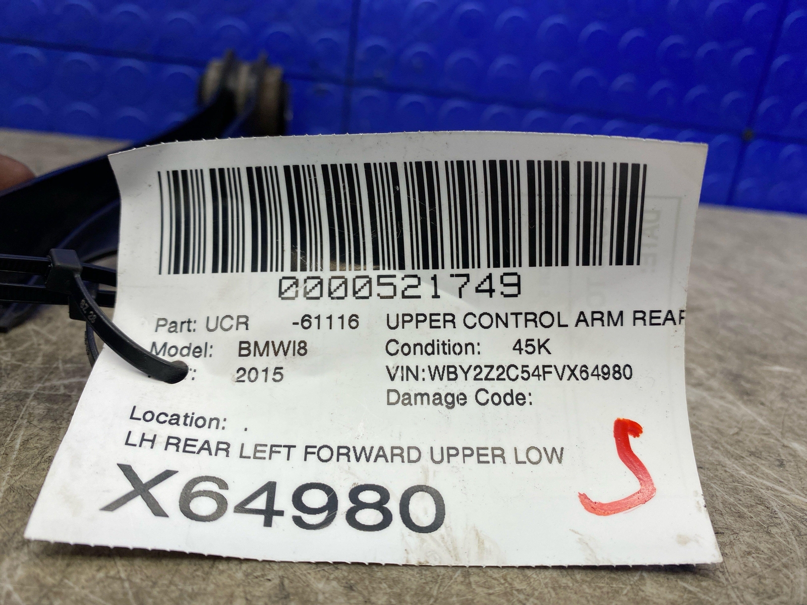 2014-2019 BMW I8 OEM REAR LEFT FORWARD UPPER LOWER CONTROL ARM
