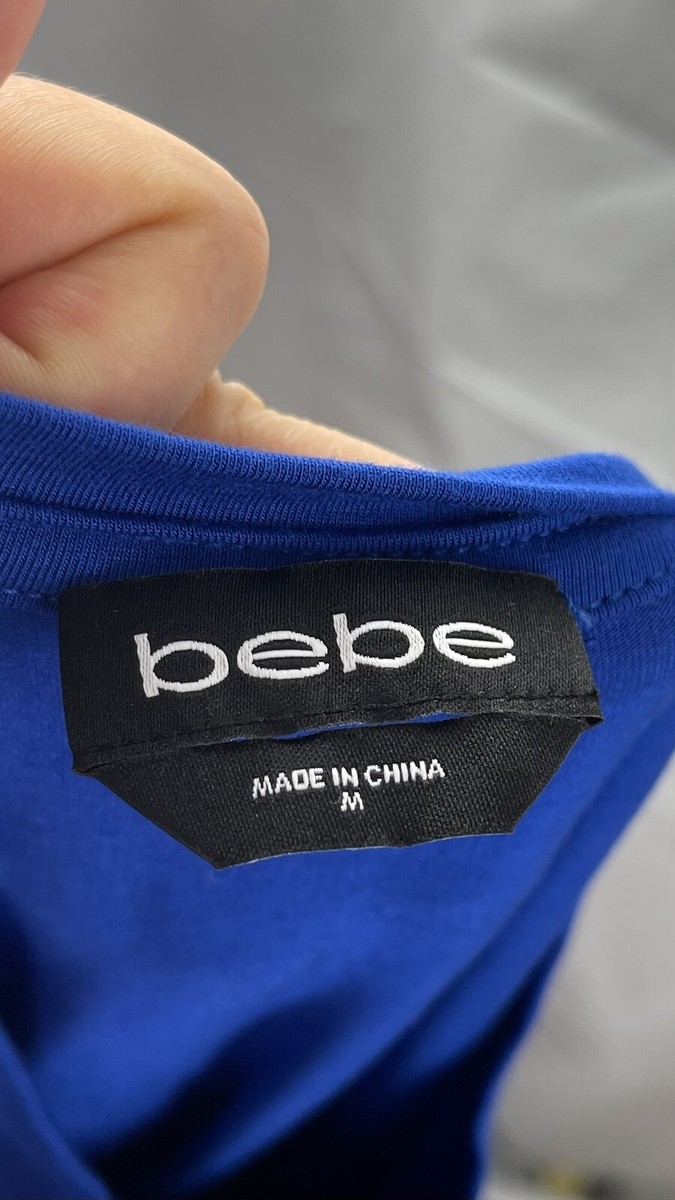 New BEBE blue T shirt Top sparkle Logo crew Neck size M | eBay