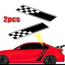 2pcs Car Body Side Sticker Door Fender Hood Decor Trim Plaid Stripe Vinyl Decals