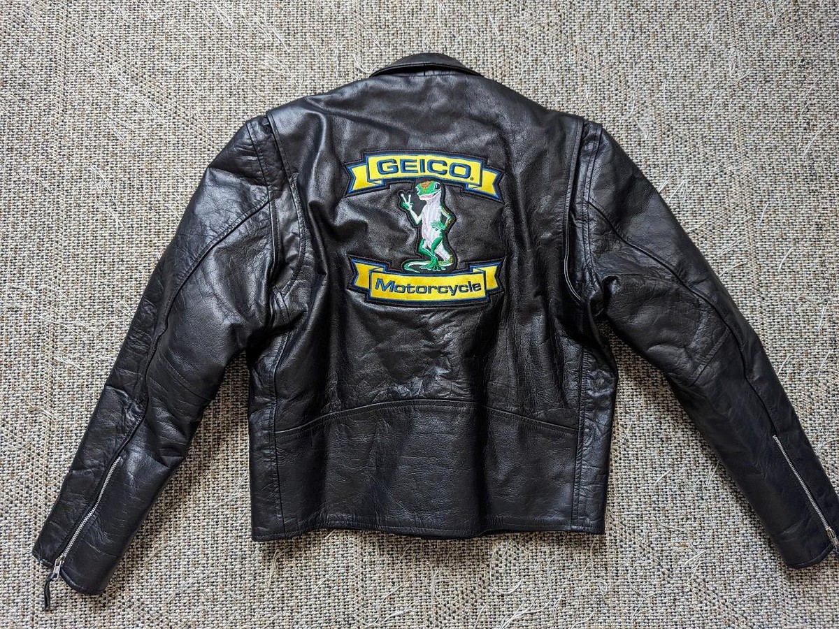 vintage Y2K motorcycle jacket GEICO black leather L gecko 44 biker