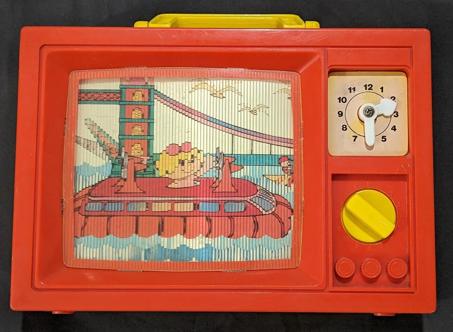 1979 Blue Box Wind Up Moving Picture Vintage Toy Television Set WORKS