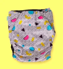 Retro Print Cloth Diapers - White Shapes Colors 90s - NEW!