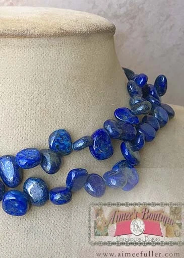 Genuine Lapis Lazuli Natural Gemstone Necklace Blue Gold Free Form Gems Stones