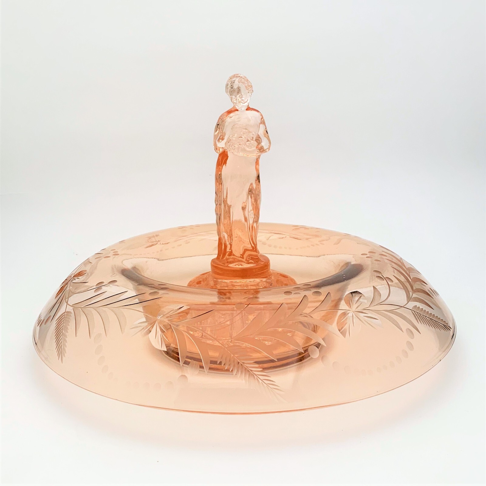 Vintage Amber/Pink 'Rose Lady' Flower Frog & Console Bowl by Cambridge