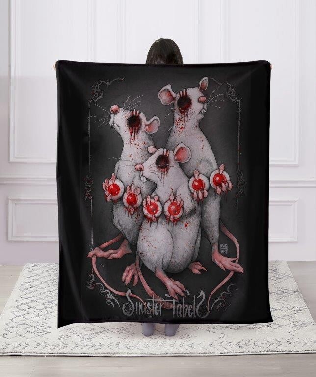 Three Blind Mice- Horror Missing Eyes Mink Faux Fur Throw Blanket