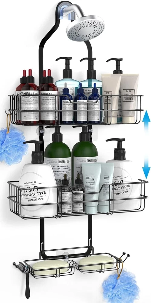 shower caddy over shower head 3 tier rustproof hanging shower organizer with