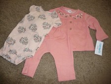 NEW NWT Carters girls 3 months pretty pink 3 piece pant set with flowers