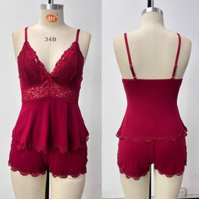 Sexy Women Lingerie Pajamas Babydoll Lace Nightwear V-Neck Tops Shorts Sleepwear