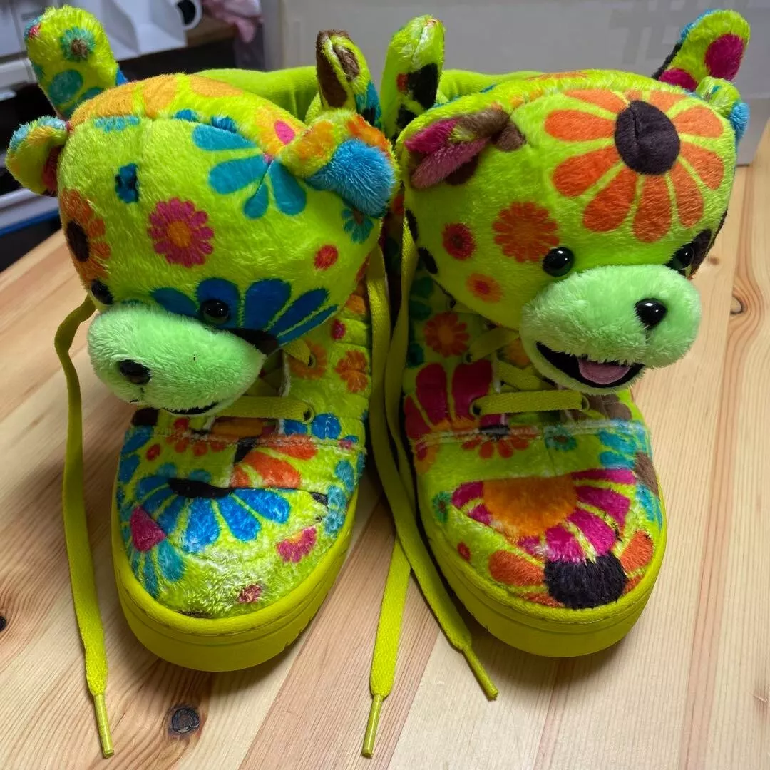 Adidas Jeremy Scott Green Bear Flowers Sneakers Shoes G61076 US6.5