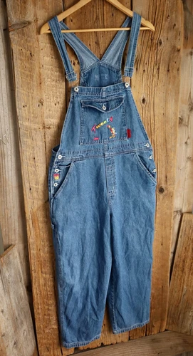 Looney Tunes Tweety Bird Denim Embroidered Overalls Size Large