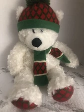 Hugfun International 19" White Scarf Beanie Teddy Bear Plush-See Description A2