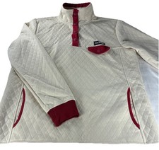 Simply Southern Quilted Pullover Sweatshirt Women Medium Cream White Red Snap