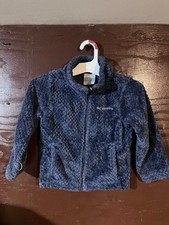 kids navy blue sherpa fleece zip up columbia jacket size xxs adjustable sleeves