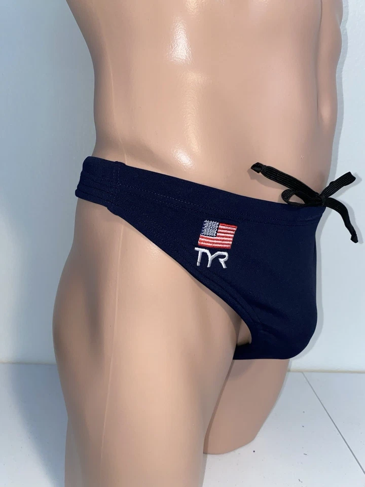 Modificado TYR Elite Durafast Bandera de EE. UU. Waterpolo Azul Marino Tanga Para Hombre Bikini Talla 32 Foto 3 de 4