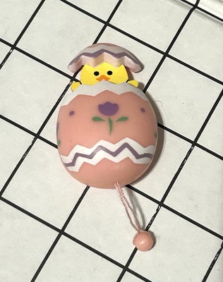 Vintage Easter Bunny Egg Pop-up Chick Pull String Moving Pink Pin Brooch 1990s