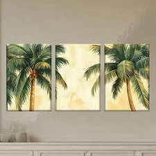 3pcs  Palm Trees on a Yellow Background  Wall Art Canvas Framed 50x70cm