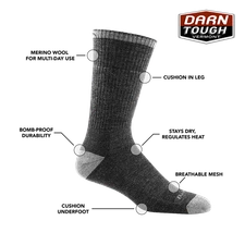 Darn Tough 2001 GRAVEL Merino Wool Mens WORK Boot Hiker socks M L XL JOHN HENRY