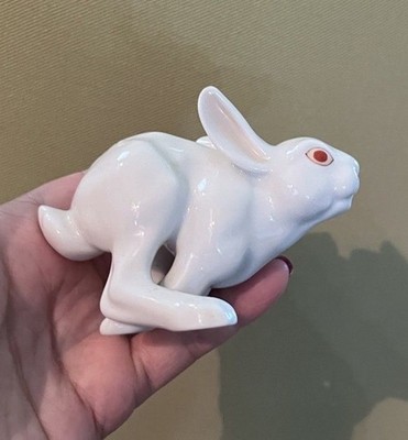 Herend Hungary White Running Porcelain Rabbit Hare Bunny Figurine Mint Rare