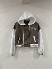 Charlotte Russe Full Zip Cropped Hoodie Women's Size Medium Gray