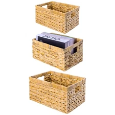 Set of 3 Wicker Storage Baskets for Shelves, Water Hyacinth Storage Baskets, ...