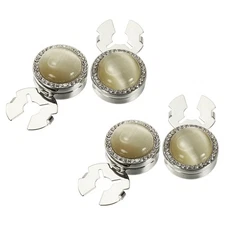 4Pcs Button Cover Cufflinks for Men, Shiny Cat's Eye Effect, Silver Light Brown