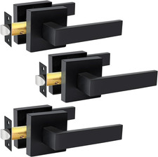 Passage Door Levers, 3 Pack Black Heavy-Duty Door Handles, Square Non-Locking...
