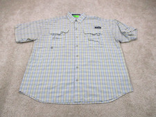 Columbia Shirt Men Large PFG Omni Shade Super Bahama Fishing Blue Button Up