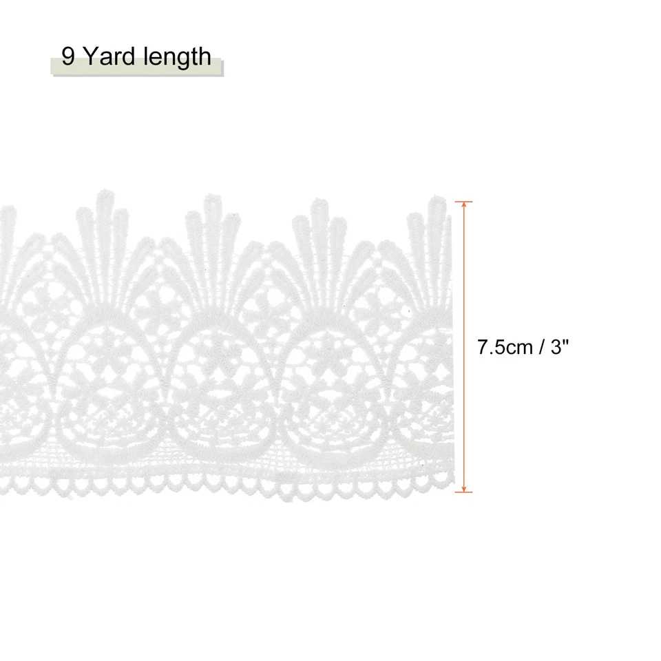 Cotton Lace Trim Vintage Crochet 3inch x 9yard White Lace Edge Ribbon - image 2 of 4