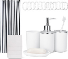 Set Accessori Bagno: Tenda Doccia Con Ganci, Tappetino Bagno Memory Foam, Dispen