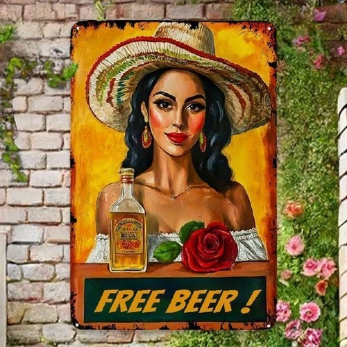 Vintage Free Beer Pin Up Sexy Girl Tequila Tin Metal Signs Home Décor 8x12 for M