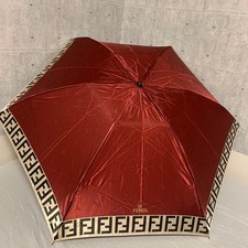Fendi Zucca Folding Umbrella Wine Red Used Authentic Rare Collectible