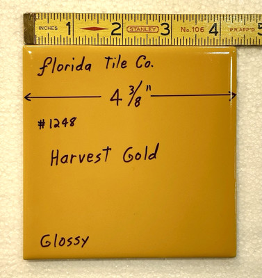 1 pc. Harvest Gold Yellow:  4-3/8'' Glossy Ceramic Tile by Florida Co. #1248 NEW