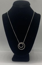 925 Sterling Silver Double Circle Diamond Pendant 18" Necklace 5.5g