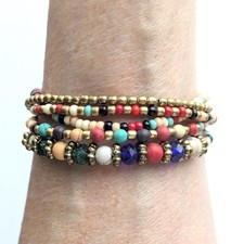 Colorful Beaded Cuff Bangle Bracelet Multi Strand Tribal Southwestern Jewelry