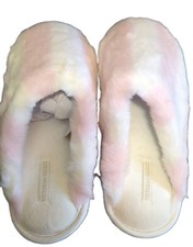Victoria's Secret Closed Toe Faux Fur Slippers Medium 7-8 Heritage Stripe New