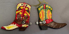 Cowboy Christmas Western Boots Ornaments Set Of 2 Resin Colorful Decoration