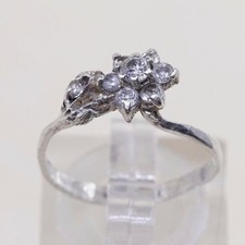 Sz 6, vintage Sterling Ring, 925 Silver flower W/ cluster Crystal