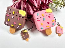 Trendy Cute Silicone Apple AirPods 4 Case Cover Ice Cream Chocolate Strawberry