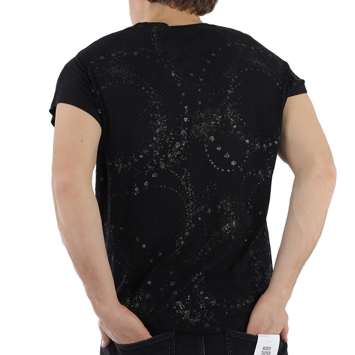 T shirt Saint Laurent nera in cotone manica corta con dettaglio galassia taglia large