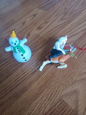 Jack in the Box Christmas Ornaments Set of 2 Snowman Jack Riding Reindeer VTG