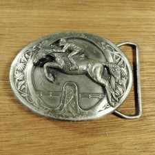 Vintage Belt Buckle Horse  Rider Jumping Thoroughbred 1985 Bergamot Brass Works
