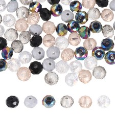 200Pcs 8mm Faceted Rondelle Glass Beads Czech Spacers, Grey Black Tone