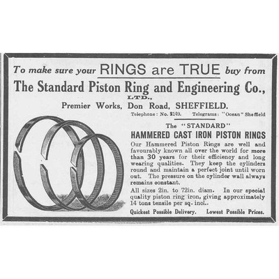 STANDARD KOLBENRING & ENGINEERING CO Sheffield Vintage Engineering Werbung 1927