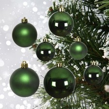 30 Pine Green Christmas Tree Baubles Shatterproof Hanging Decs 4cm 5cm 6cm