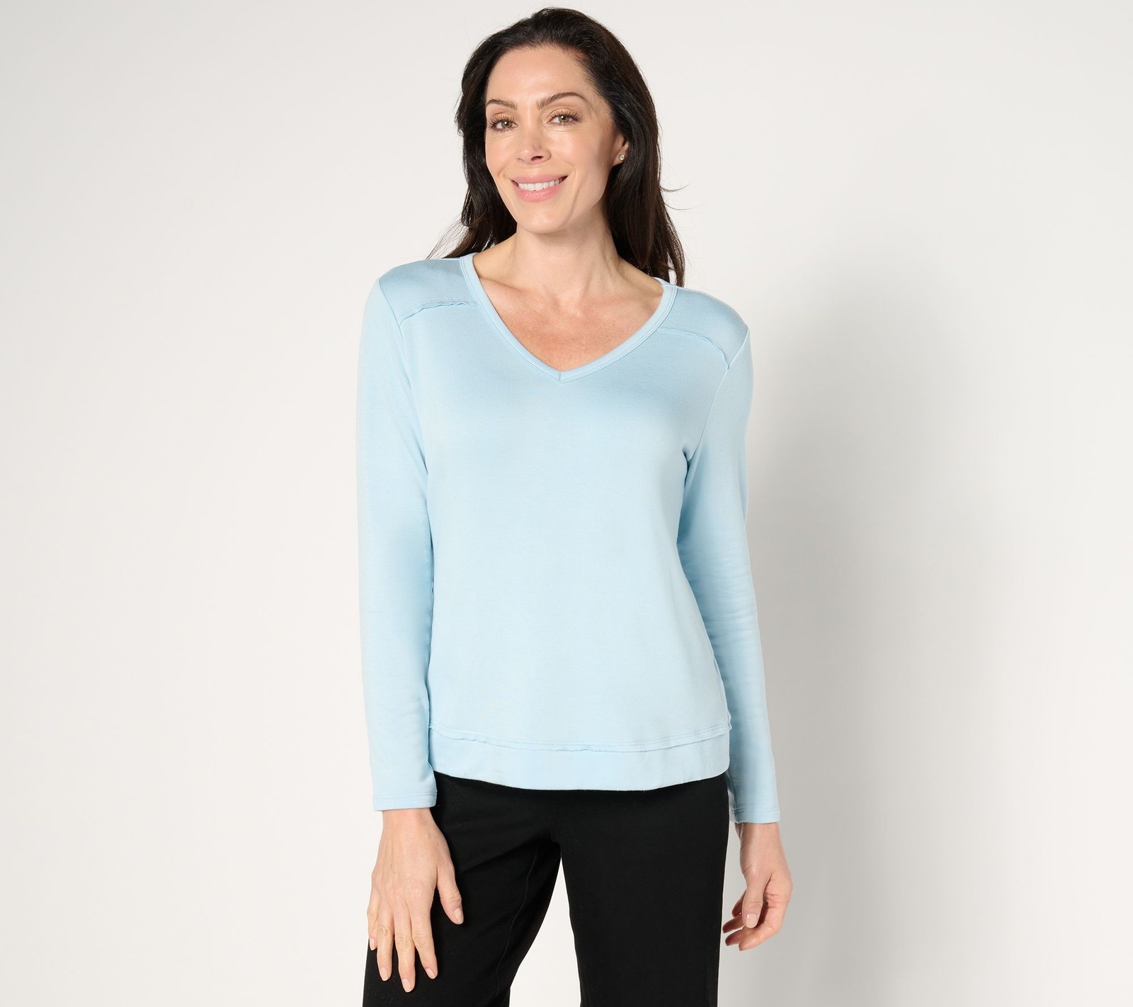 Anybody Women's Top Sz M Brushed French Terry V-Neck Pullover Blue A675613