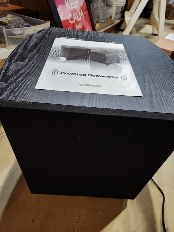 Monoprice Powered Wired Subwoofer, Black Cube, Stereo L/R RCA & Raw Cable In